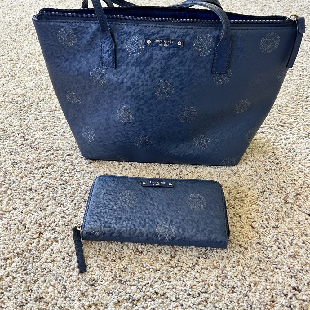 Kate Spade Navy Tote and Wallet Set